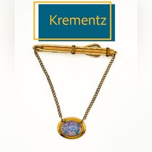 Vintage Krementz Tie Bar Mosaic Opal 14K Gold Overlay